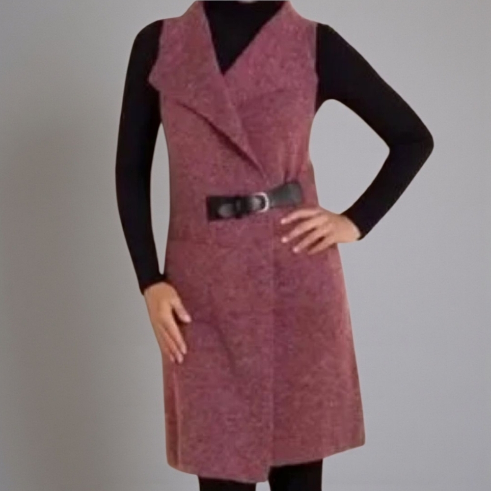 Rain + Rose Stylish Mauve Long Sweater Vest with Belt